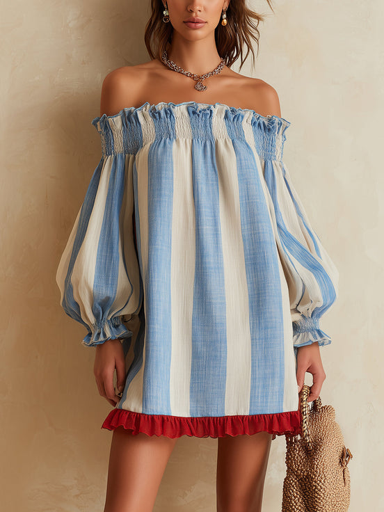 Fulvia | Mini Abito a Righe con Spalle Scoperte