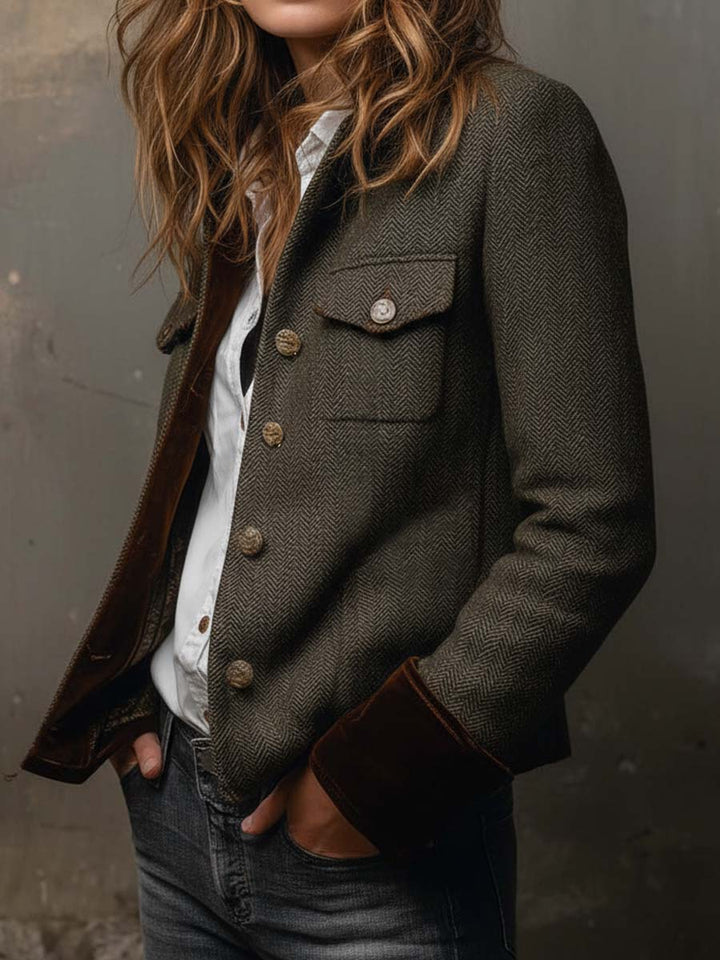 Orsola | Blazer Spigato con Bordo a Contrasto