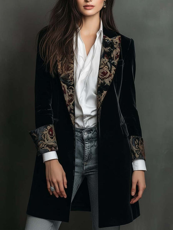 Erminia | Blazer Slim Fit Nero con Stampa Barocca