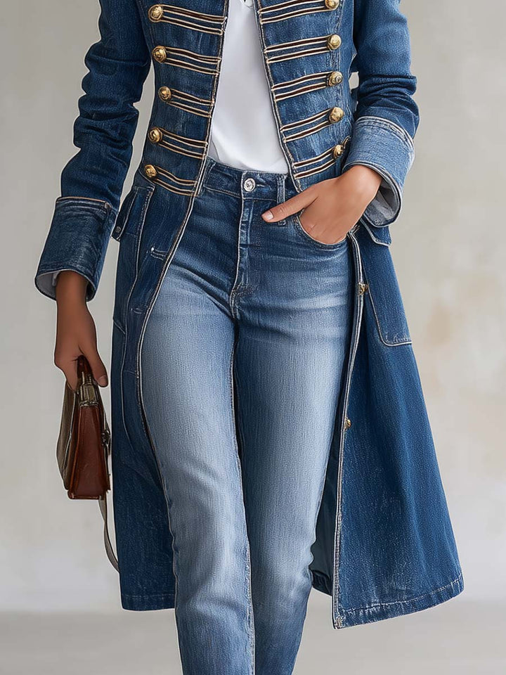 Gabriella | Cappotto Lungo in Denim Stile Militare