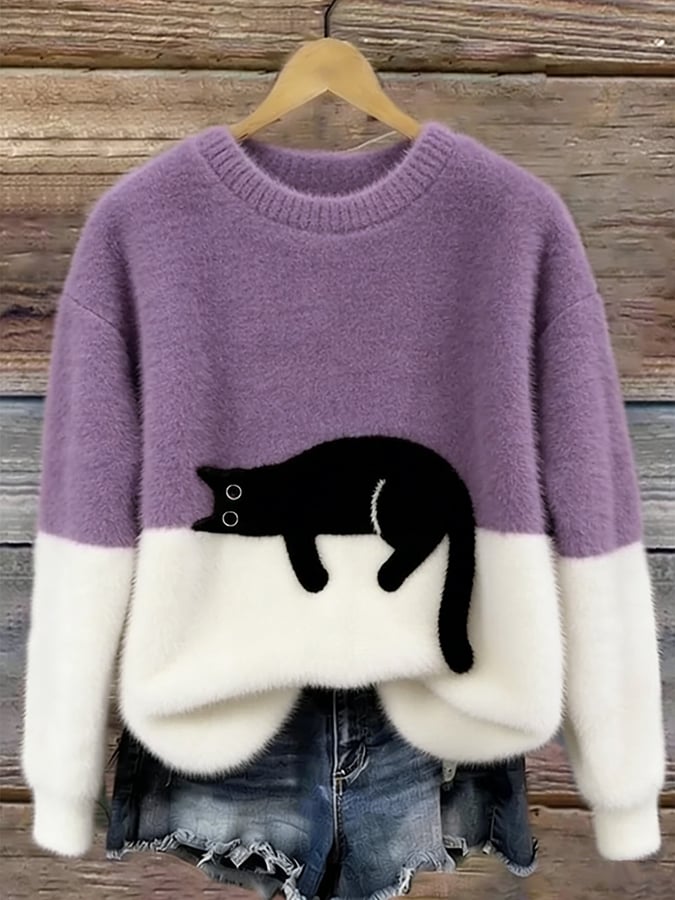 Micaela | Maglione Oversize con Stampa Gatto