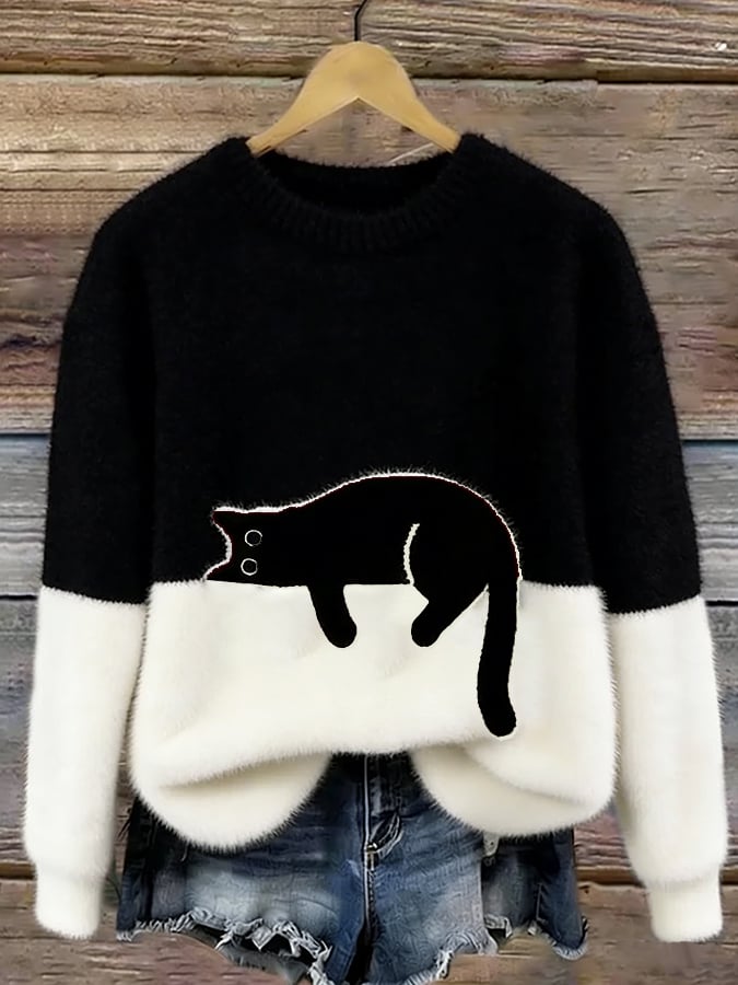 Micaela | Maglione Oversize con Stampa Gatto