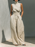 Eleganza in cotone - Completo composto da top e pantaloni ampi in cotone e lino dallo stile minimalista per donna