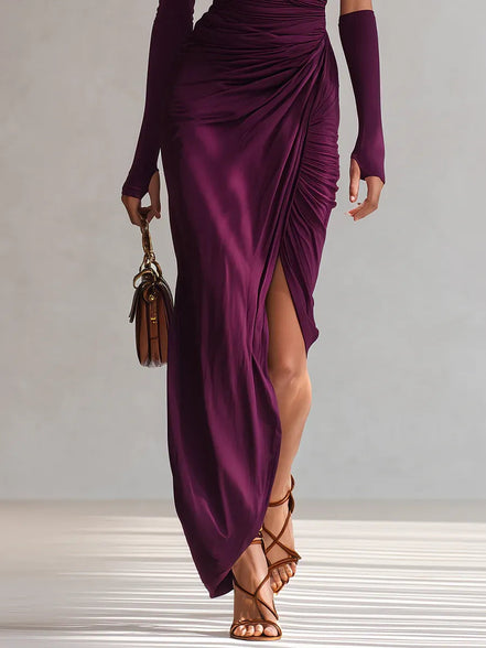 Abito drappeggiato monospalla Élise – Elegante abito da sera con spacco