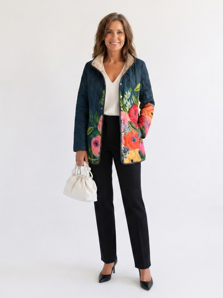 Camilla | Giacca Trapuntata a Fiori Dipinti