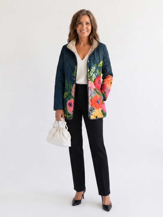 Camilla | Giacca Trapuntata a Fiori Dipinti