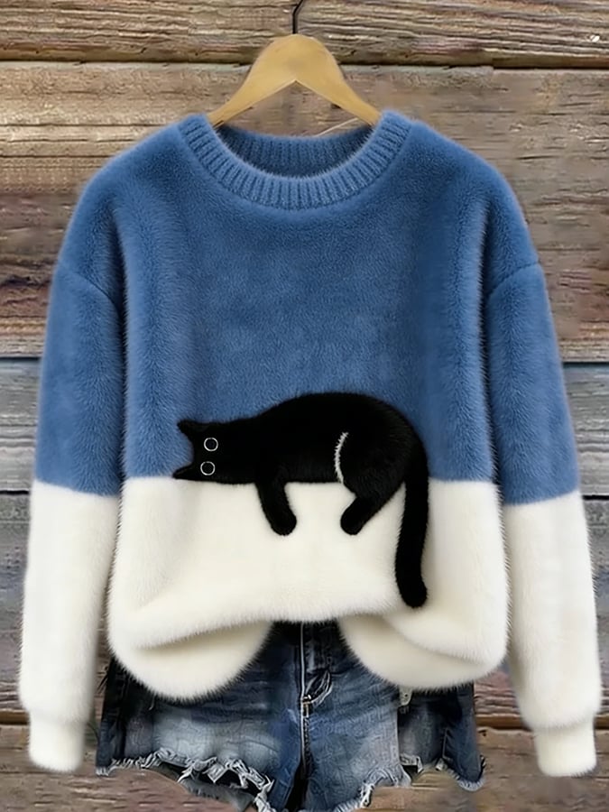 Micaela | Maglione Oversize con Stampa Gatto