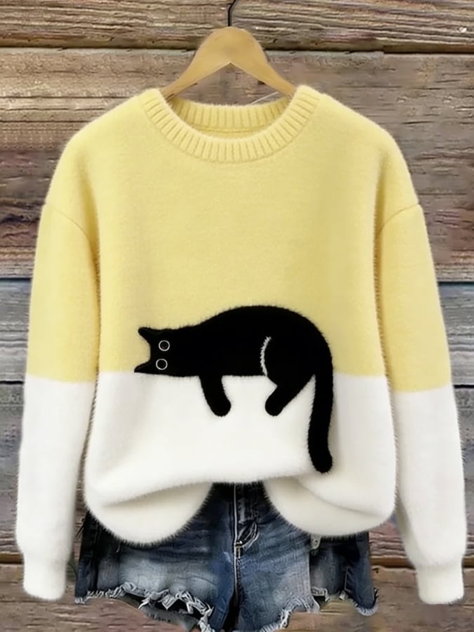 Micaela | Maglione Oversize con Stampa Gatto