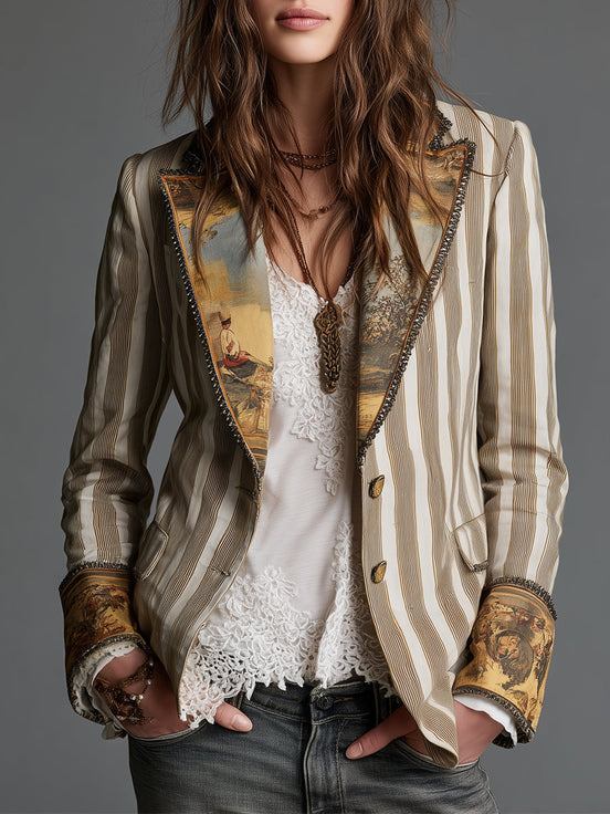 Cassandra | Blazer a Righe Bohémien Kaki