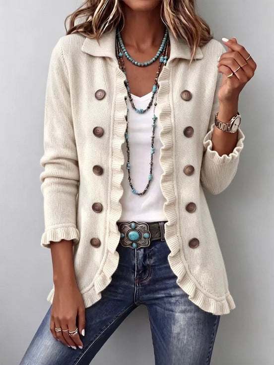 Ludovica | Cardigan in Maglia Avorio con Volant