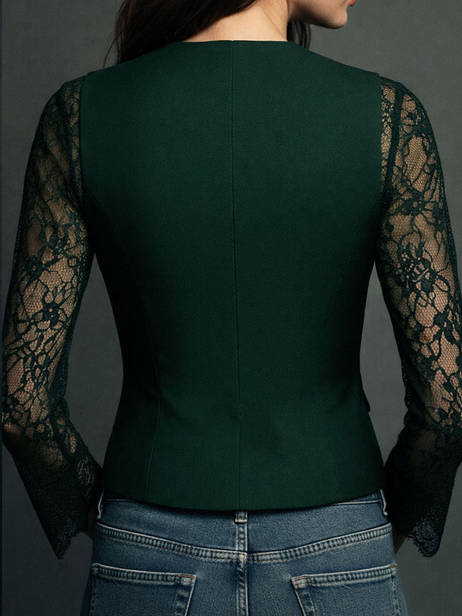 Adelmina | Blazer Nero con Maniche Semi-Trasparenti