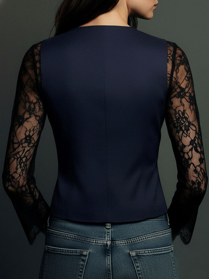 Adelmina | Blazer Nero con Maniche Semi-Trasparenti
