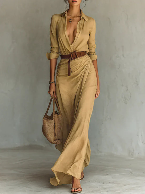 Benedetta | Maxi abito con revers e cintura in vita