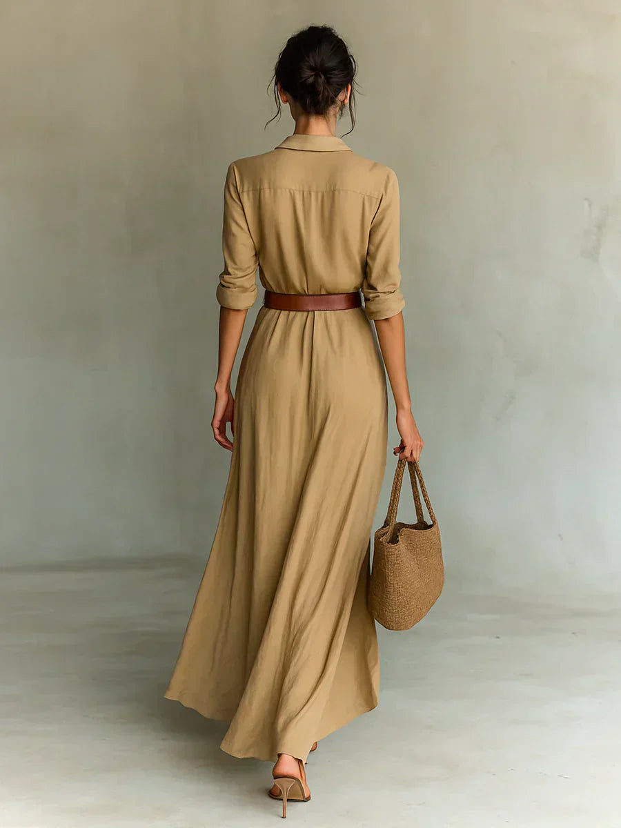 Benedetta | Maxi abito con revers e cintura in vita