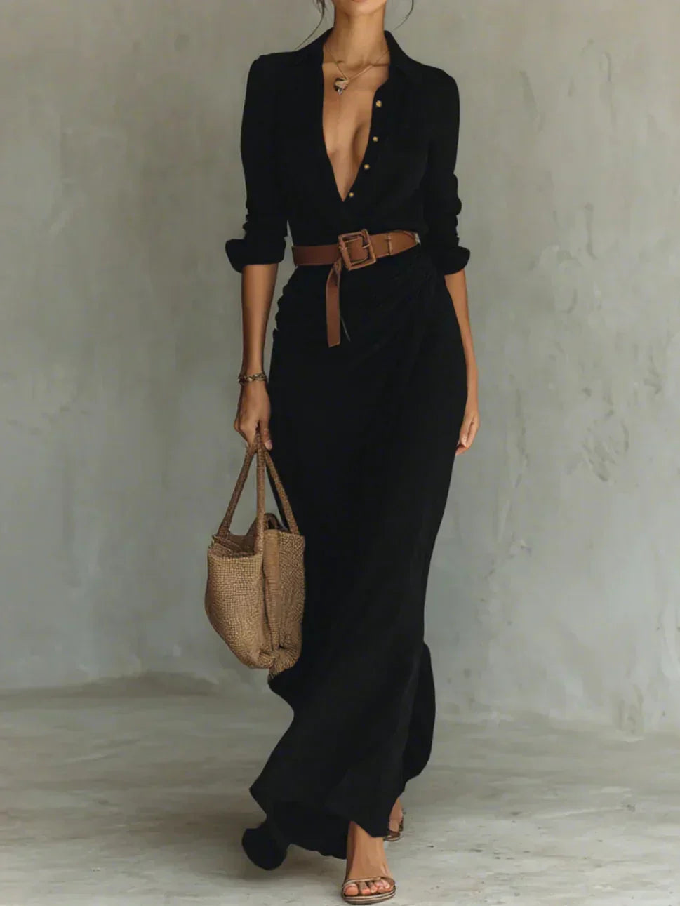 Benedetta | Maxi abito con revers e cintura in vita