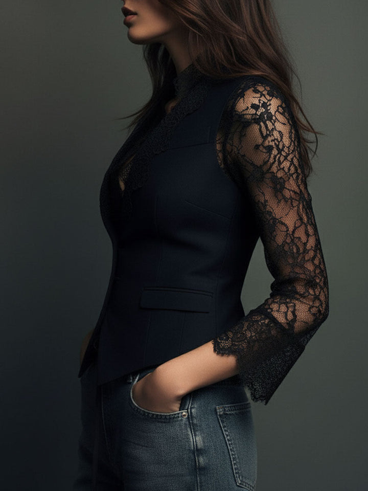 Adelmina | Blazer Nero con Maniche Semi-Trasparenti
