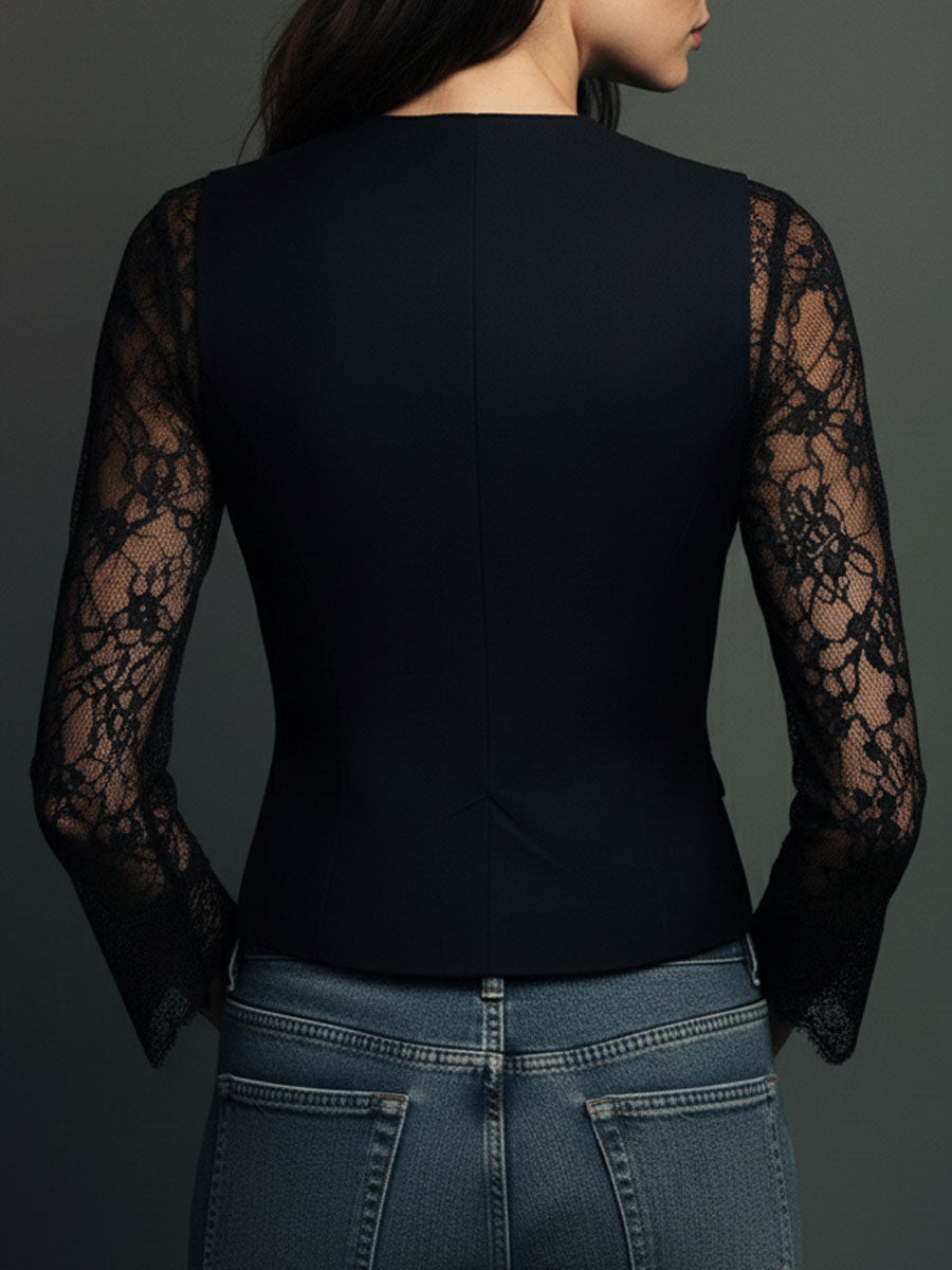 Adelmina | Blazer Nero con Maniche Semi-Trasparenti