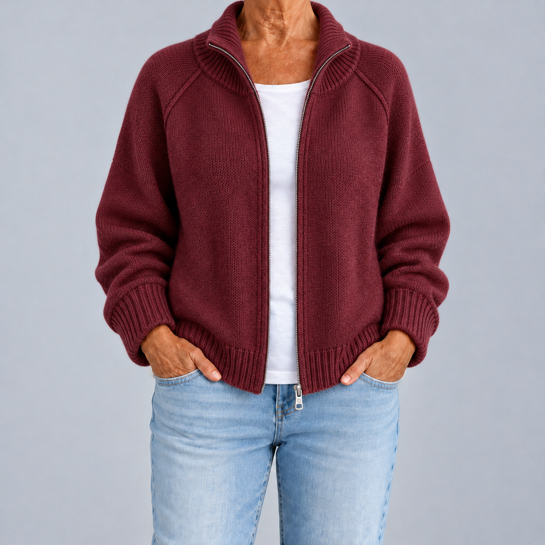 Romina | Cardigan con Zip e Collo Alto