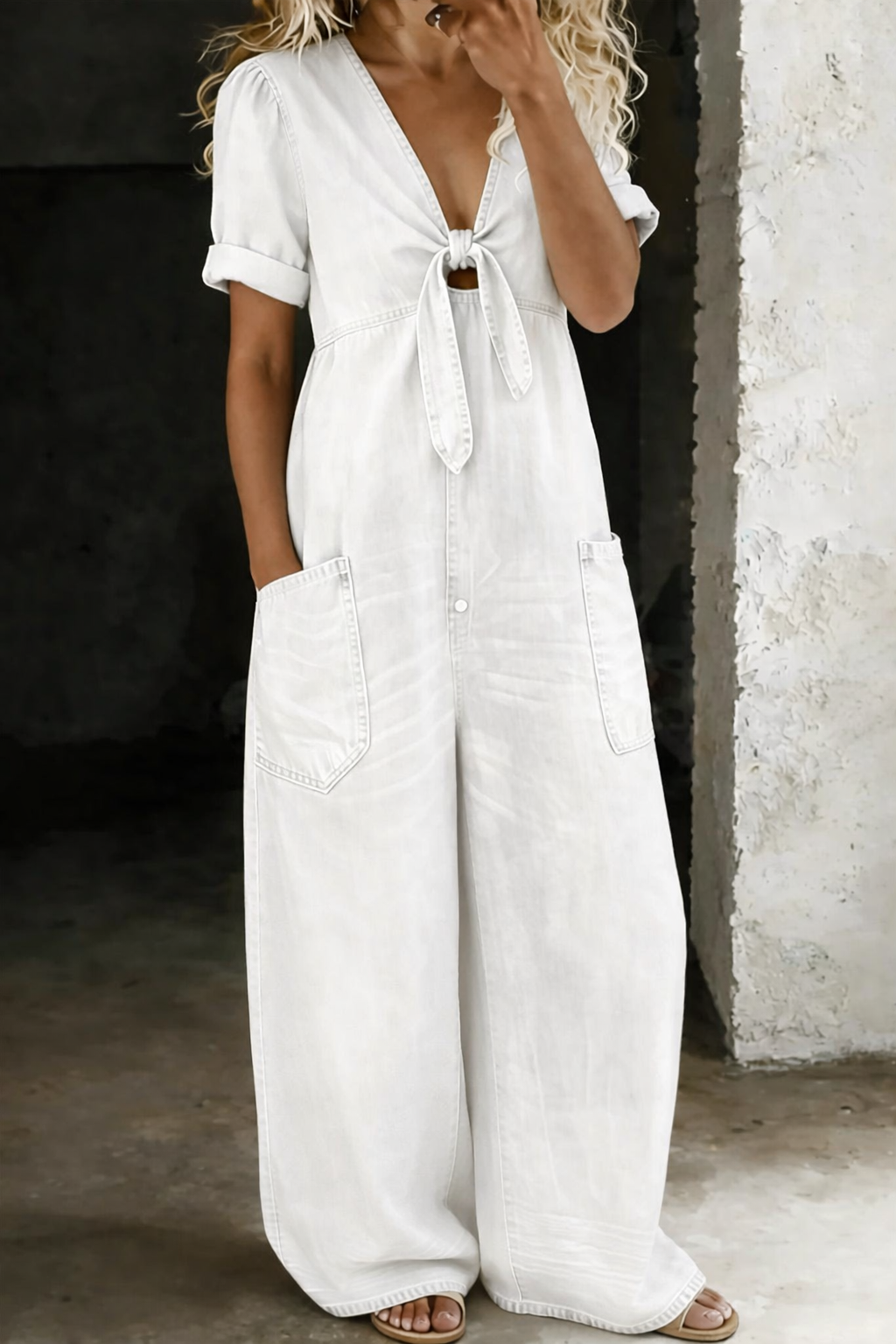 Maya | Tuta Corta Denim con Scollo a V