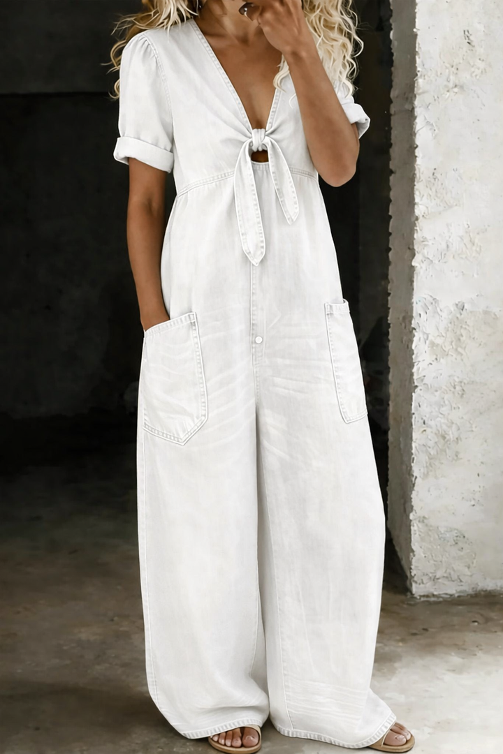 Roberta | Tutina Corta in Denim con Scollo a V