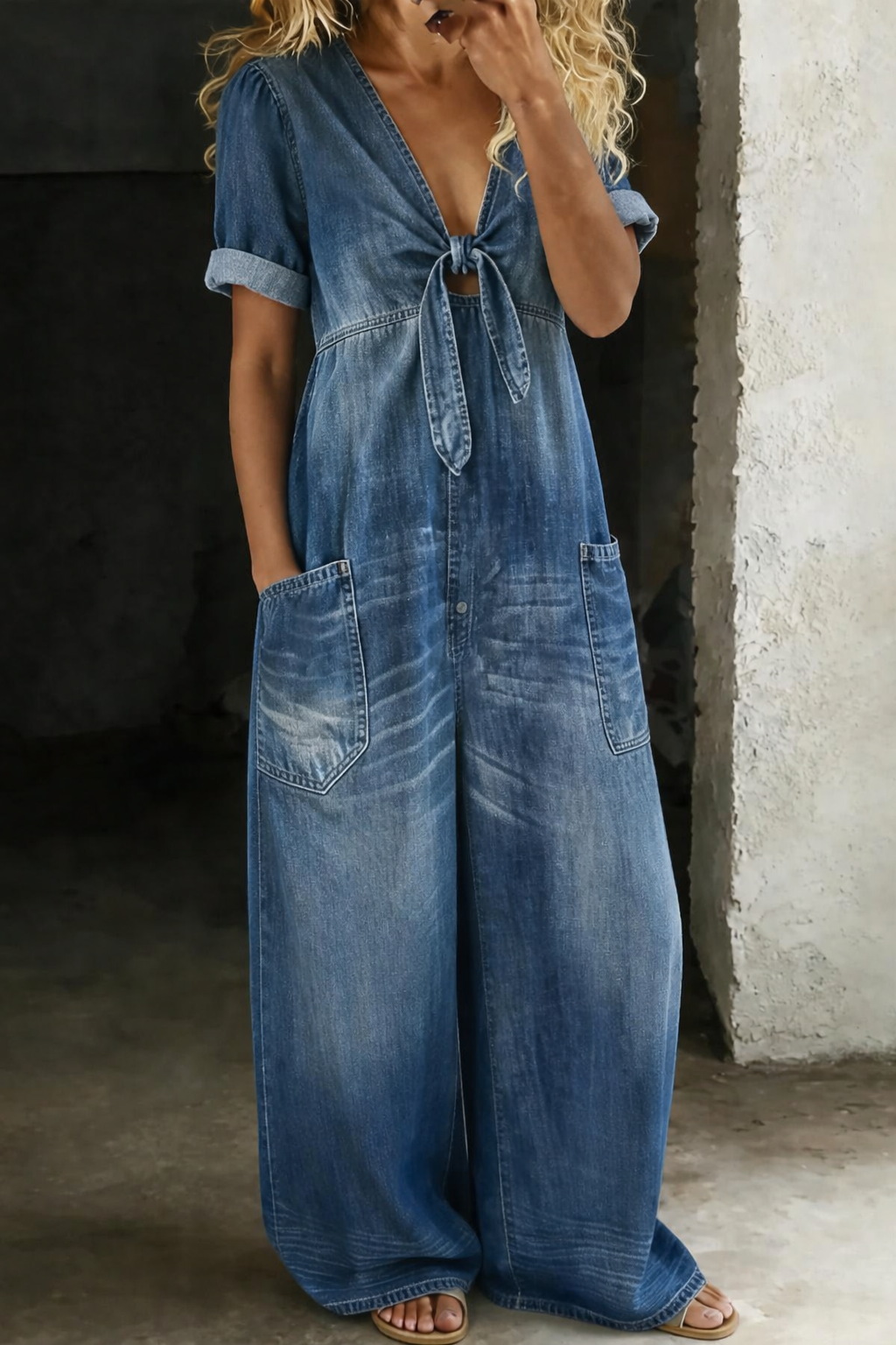Maya | Tuta Corta Denim con Scollo a V