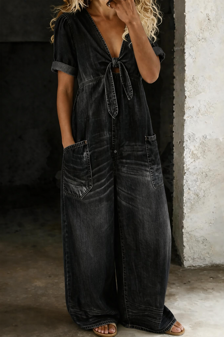 Roberta | Tutina Corta in Denim con Scollo a V