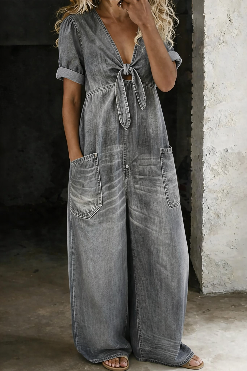 Maya | Tuta Corta Denim con Scollo a V