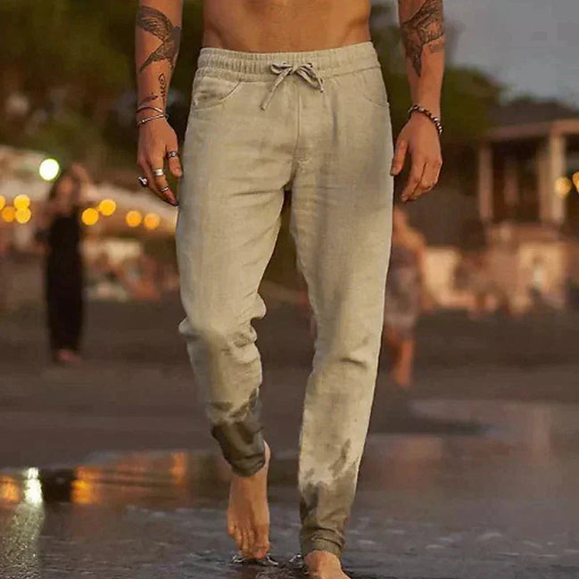 Len Sahara – Pantaloni da spiaggia in lino con elastico in vita