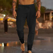Len Sahara – Pantaloni da spiaggia in lino con elastico in vita