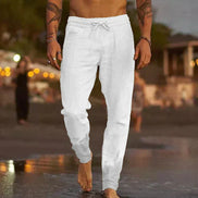 Len Sahara – Pantaloni da spiaggia in lino con elastico in vita
