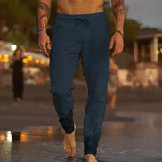 Len Sahara – Pantaloni da spiaggia in lino con elastico in vita