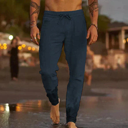 Len Sahara – Pantaloni da spiaggia in lino con elastico in vita