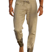 Len Sahara – Pantaloni da spiaggia in lino con elastico in vita