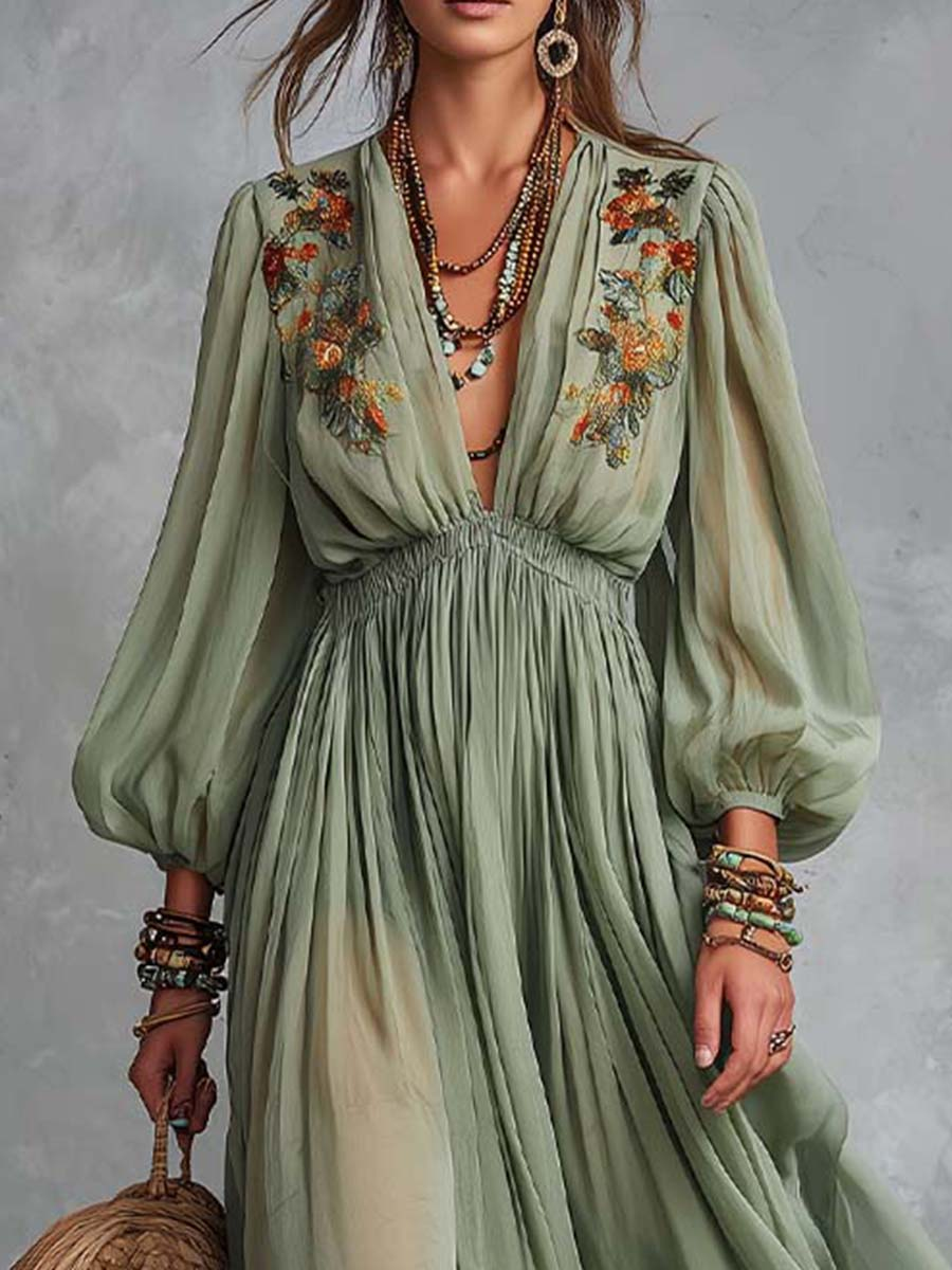 Ottavia | Abito maxi bohemien con stampa floreale