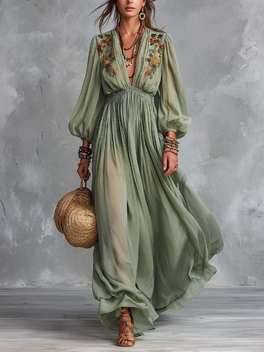 Ottavia | Abito maxi bohemien con stampa floreale
