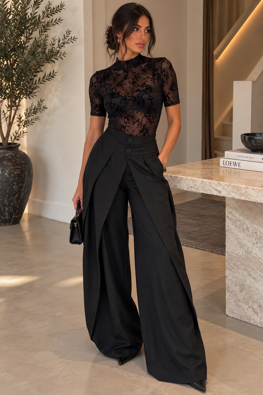 Edvige | Coordinato in Pizzo con Pantalone Palazzo