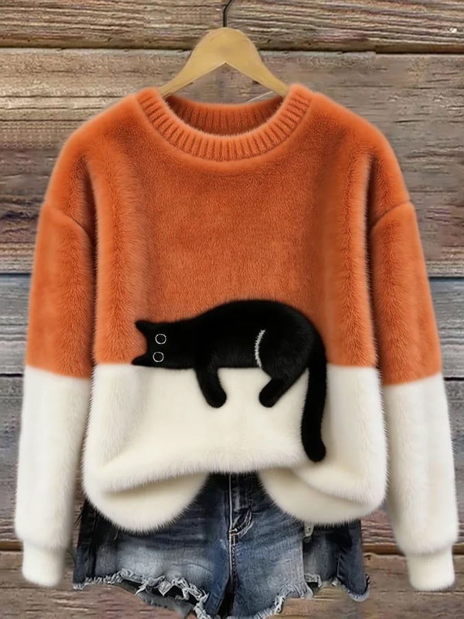 Micaela | Maglione Oversize con Stampa Gatto