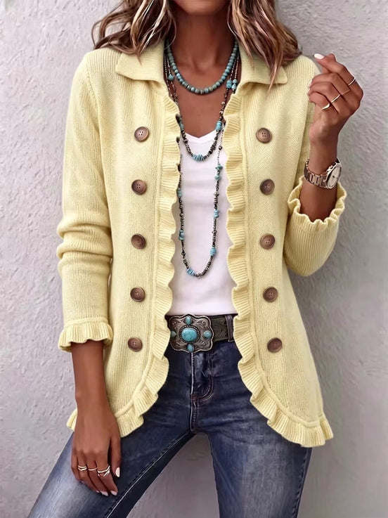 Gaia | Cardigan in Maglia Crema con Volant