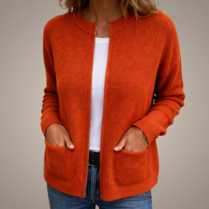 Romana | Cardigan con Zip in Maglia Calda con Tasche