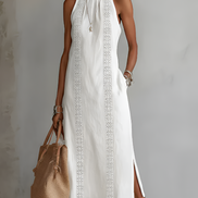 Serafina | Abito midi in lino con collo Mao