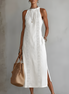 Serafina | Abito midi in lino con collo Mao