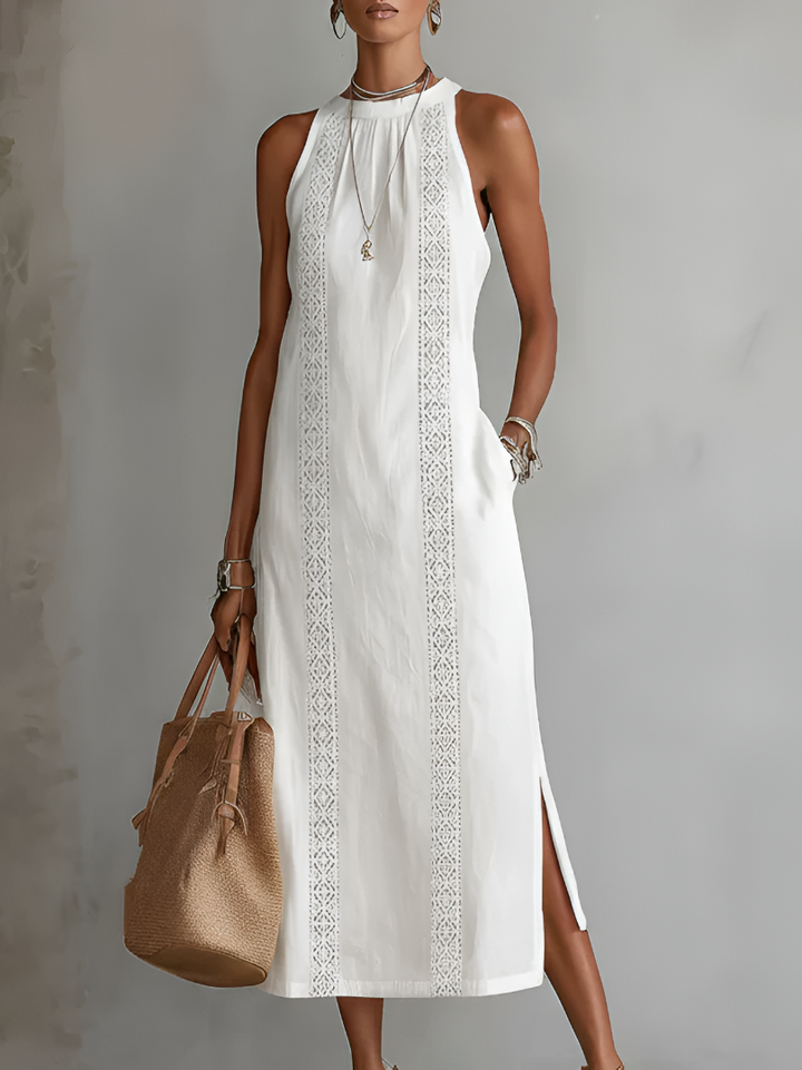 Linda | Abito Midi in Lino con Collo alla Coreana