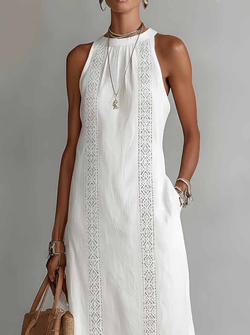 Serafina | Abito midi in lino con collo Mao