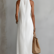 Serafina | Abito midi in lino con collo Mao