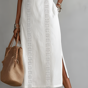 Serafina | Abito midi in lino con collo Mao