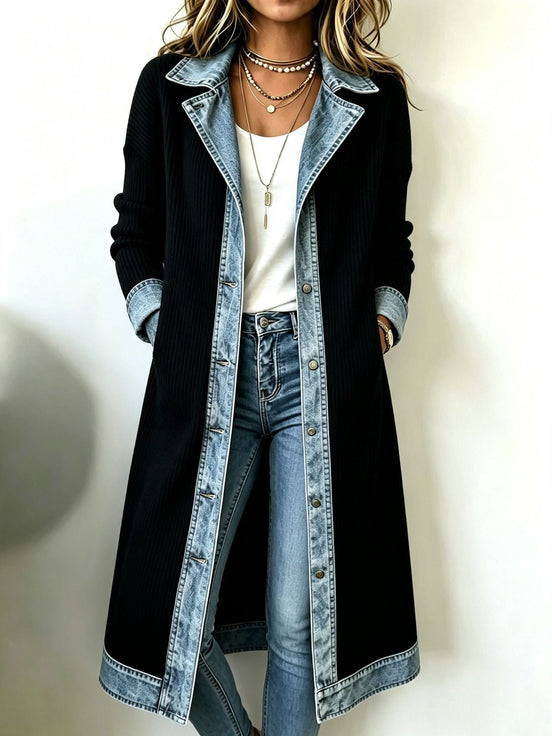 Agata | Cardigan Lungo in Maglia con Dettagli in Denim